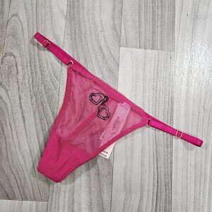 Victoria's Secret Mesh Adjustable V-String Panty BDSM Inspired, Pink w Handcuffs
